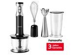 HANSEATIC Stabmixer "HHBL1000SD 97294244 Schneebesen Aufsatz + Rühr-/Messbecher", schwarz (silber, schwarz), B:15cm H:25cm, Mixer, inkl. 3 Jahre Herstellergarantie, Stabmixer