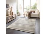 Wollteppich THEKO "TRONDHEIM 05", grau, B:110cm H:10mm L:170cm, Wolle, Teppiche, Flachgewebe, gestreift, reine Wolle, handgewebt, Wohnzimmer