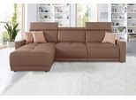 Ecksofa DOMO COLLECTION "Ava mit moderner Sitzheftung & toller Doppelnaht, komfortabel, L-Form", braun (espresso), B:262cm H:84cm T:167cm, Kunstleder SOFTLUX;Struktur fein (100% Polyester);Zierkissen: Microfaser PRIMABELLE (100% Polyester);Struktur (100% Polyester);Microfaser PRIMABELLE (100% Polyester), Sofas, Ecksofa, mit Recamiere, inkl. Federkern, wahlweise mit Kopfteilverstellungen