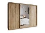 SCHWEBETÜRENSCHRANK VARO 270/205/60 cm 3-türig mit Spiegel Eiche Wotan