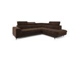 ECKSOFA MORIVA R-S Braun Velours-Stoff mit Schlaffunktion
