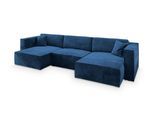 WOHNLANDSCHAFT SARMO M Blau Velours-Stoff mit Schlaffunktion