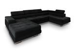 WOHNLANDSCHAFT CASONE R-S Schwarz Velours-Stoff mit Schlaffunktion
