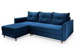 ECKSOFA PISAN R-S Blau Plüsch-Stoff mit Schlaffunktion