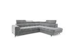 ECKSOFA MORIVA R-S Hellgrau Velours-Stoff mit Schlaffunktion