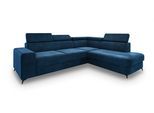 ECKSOFA ALVORO R-S Blau Velours-Stoff mit Schlaffunktion