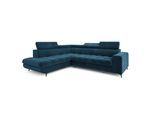 ECKSOFA MORIVA L-S Blau Velours-Stoff mit Schlaffunktion