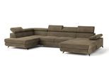 WOHNLANDSCHAFT RUBANO L-S Beige Velours-Stoff mit Schlaffunktion