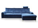 ECKSOFA VERONA R-S Blau Velours-Stoff mit Schlaffunktion