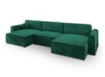 WOHNLANDSCHAFT FENTO M Grün Velours-Stoff mit Schlaffunktion