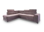ECKSOFA ALVORO L-S Lila Velours-Stoff mit Schlaffunktion