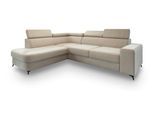 ECKSOFA ALVORO L-S Creme Velours-Stoff mit Schlaffunktion