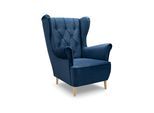SESSEL TIBER, Polstersessel Glamour Loungesessel, Velours-Stoff Blau