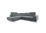 ECKSOFA MORIVA L-S Grau Velours-Stoff mit Schlaffunktion