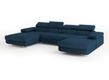 WOHNLANDSCHAFT LYKKE Blau Velours-Stoff mit Schlaffunktion