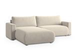 ECKSOFA TURIN M Creme Velours-Stoff mit Schlaffunktion