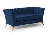 CHESTERFIELD-SOFA 2-sitzer Whitby Marineblau Samt mit goldenen Füßen