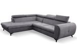 ECKSOFA MAGIA L-S Grau Plüsch-Stoff mit Schlaffunktion