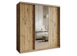 SCHWEBETÜRENSCHRANK TAVI 180/205/60 cm 3-türig mit Spiegel und Schubladen Eiche Artisan