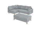 ECKSOFA inkl. Hocker Sigurd Hellgrau Chenille - Ottomane links