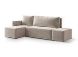 ECKSOFA VELOTTI L-S Beige Plüsch-Stoff mit Schlaffunktion