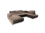 WOHNLANDSCHAFT SIENA R-S Beige Velours-Stoff mit Schlaffunktion