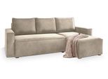 ECKSOFA SILES Creme Velours-Stoff mit Schlaffunktion