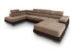 WOHNLANDSCHAFT CASONE L-S Beige Velours-Stoff mit Schlaffunktion