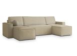 WOHNLANDSCHAFT PESANO M Creme Velours-Stoff mit Schlaffunktion
