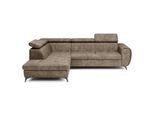 ECKSOFA MAGIA L-S Braun Plüsch-Stoff mit Schlaffunktion