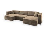 WOHNLANDSCHAFT SARMO M Beige Velours-Stoff mit Schlaffunktion