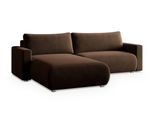 ECKSOFA TURIN M Braun Velours-Stoff mit Schlaffunktion