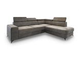ECKSOFA ALVORO R-S Grau Velours-Stoff mit Schlaffunktion