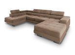 WOHNLANDSCHAFT CASONE L-S Beige Velours-Stoff mit Schlaffunktion