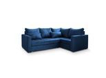 ECKSOFA LIRENO R-S Blau Plüsch-Stoff mit Schlaffunktion