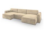 WOHNLANDSCHAFT FENTO M Creme Velours-Stoff mit Schlaffunktion