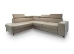 ECKSOFA ALVORO L-S Beige Velours-Stoff mit Schlaffunktion