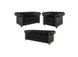 SITZGARNITUR 3+2+1 mit Schlaffunktion Chesterfield Morin Schwarz Vegan Leder