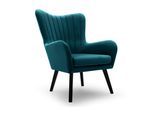 SESSEL DINA, Klassisch Loungesessel ergonomisch, Velours-Stoff Blau