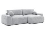 ECKSOFA Puffy mit Schlaffunktion und Bettkasten - besonders weich und puffig aus Hellgrau Chenille-Stoff - Ottomane rechts