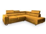 ECKSOFA NOLA R-S Gelb Velours-Stoff mit Schlaffunktion