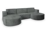 WOHNLANDSCHAFT VEZZO M Grau Velours-Stoff mit Schlaffunktion