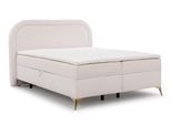 BOXBETT Sonna 160/200 cm Weiß Bouclé-Stoff mit abgerundetem Kopfteil und mit goldenen Metallfüßen
