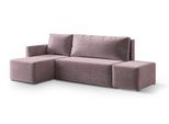ECKSOFA VELOTTI L-S Rosa Plüsch-Stoff mit Schlaffunktion