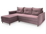 ECKSOFA PISAN L-S Rosa Plüsch-Stoff mit Schlaffunktion