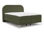 BOXBETT Sonna 200/200 cm Grün Bouclé-Stoff mit abgerundetem Kopfteil und mit silbernen Metallfüßen