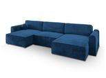 WOHNLANDSCHAFT FENTO M Blau Velours-Stoff mit Schlaffunktion