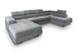 WOHNLANDSCHAFT CASONE R-S Hellgrau Velours-Stoff mit Schlaffunktion