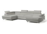 WOHNLANDSCHAFT RUBANO L-S Hellgrau Boucle-Stoff mit Schlaffunktion
