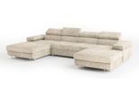 WOHNLANDSCHAFT LYKKE Creme Velours-Stoff mit Schlaffunktion